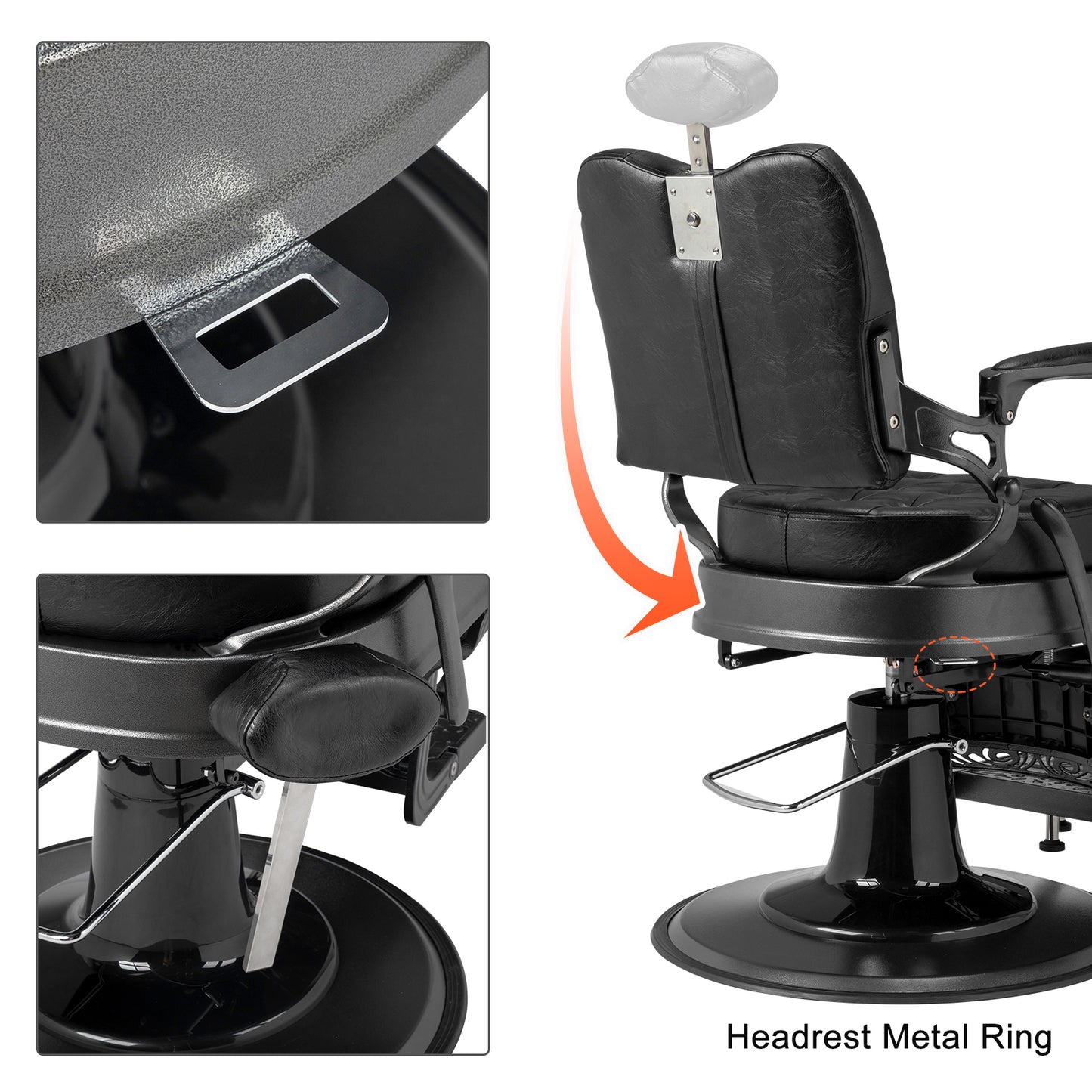 Heavy Duty Vintage Recline Barber Chair Hydraulic with Headrest, Supports up to 550lbs & 360°Rotatable, Professional Salon Beauty Spa Equipment