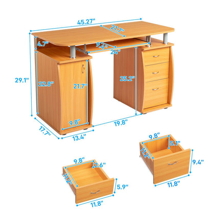 FCH  115* 55*74cm  15mm MDF Portable 1pc Door with 3pcs Drawers Computer Desk (A Box) Wood Color