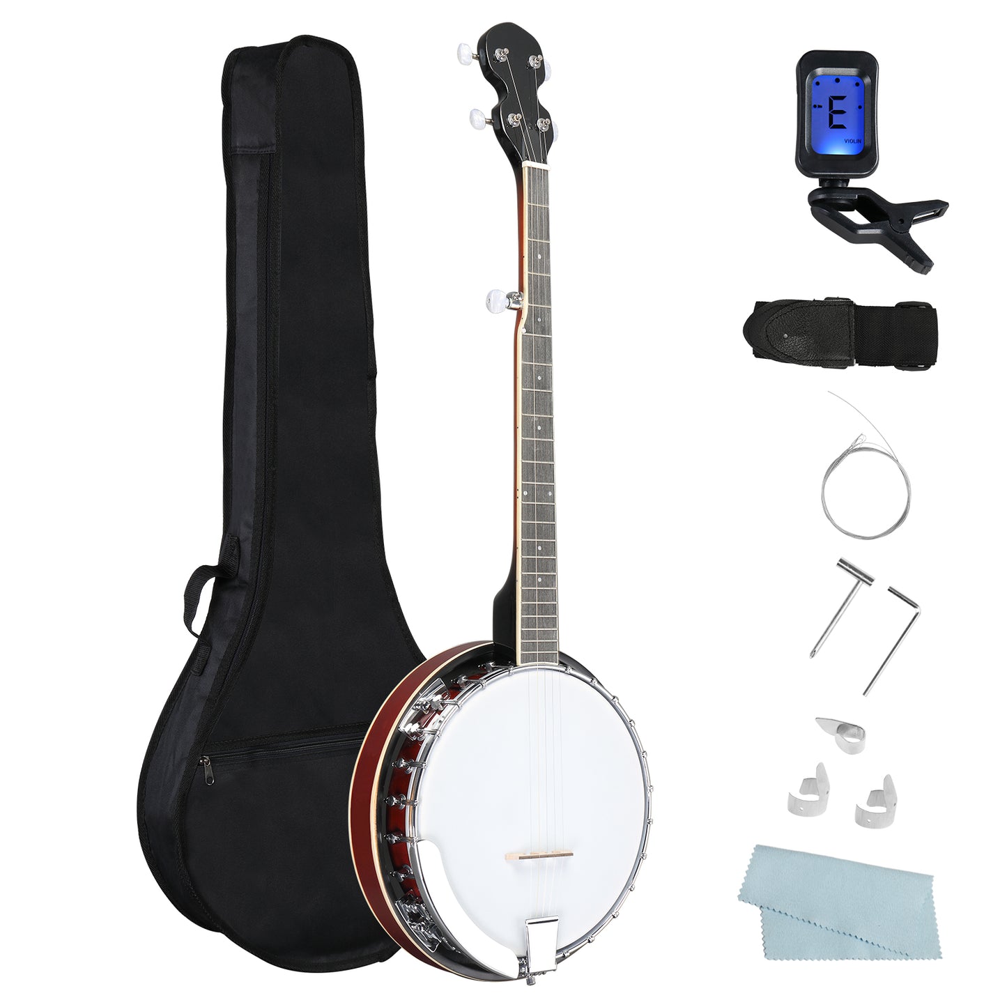 Full Size 5 String Right Handed Banjos Set with Closed Solid Sapele Back & Premium Mahogany Neck and Premium Accessories MLNshops]