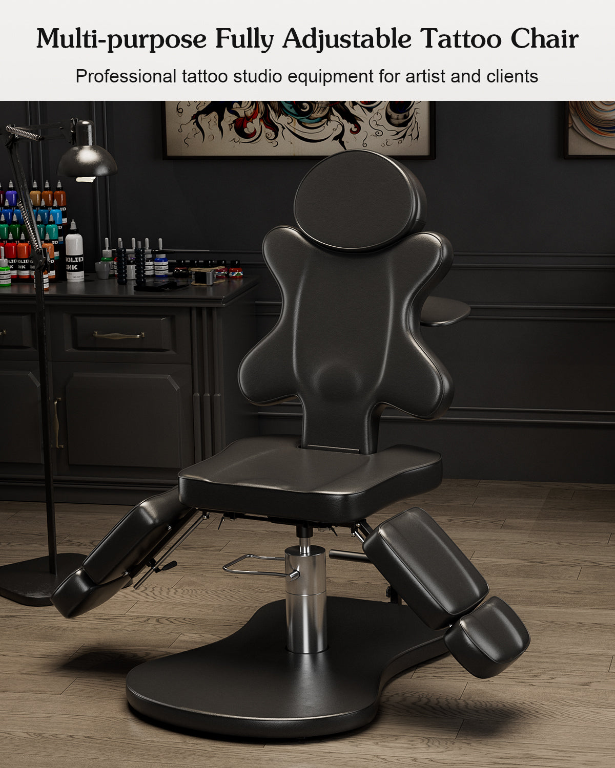 Multi-Purpose Hydraulic Tattoo Chair Split Legs for Artist, 360° Swivel, Height Adjustable, Angle Freely Adjustable, Specially Designed