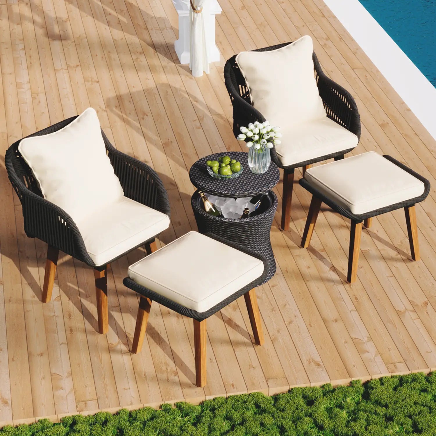 K&K 5 Pieces Patio Furniture Chair Sets Patio Conversation Set With Wicker Cool Bar Table Ottomans,Outdoor Furniture