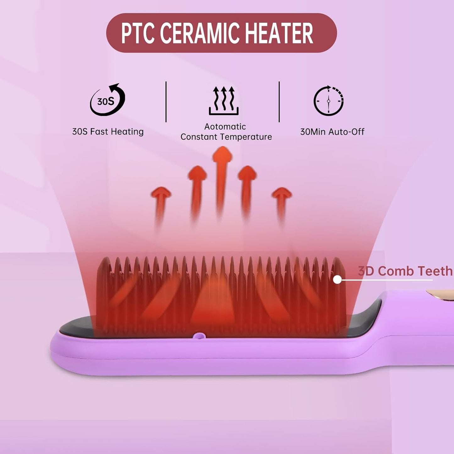 Negative Ionic Hair Straightener Brush with 9 Temp Settings, 30s Fast Heating,LED Display, Anti-Scald & Auto-Shut Off Hair Straightening Iron