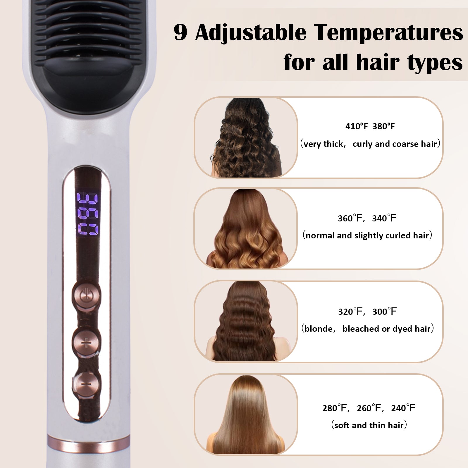 Negative Ionic Hair Straightener Brush with 9 Temp Settings