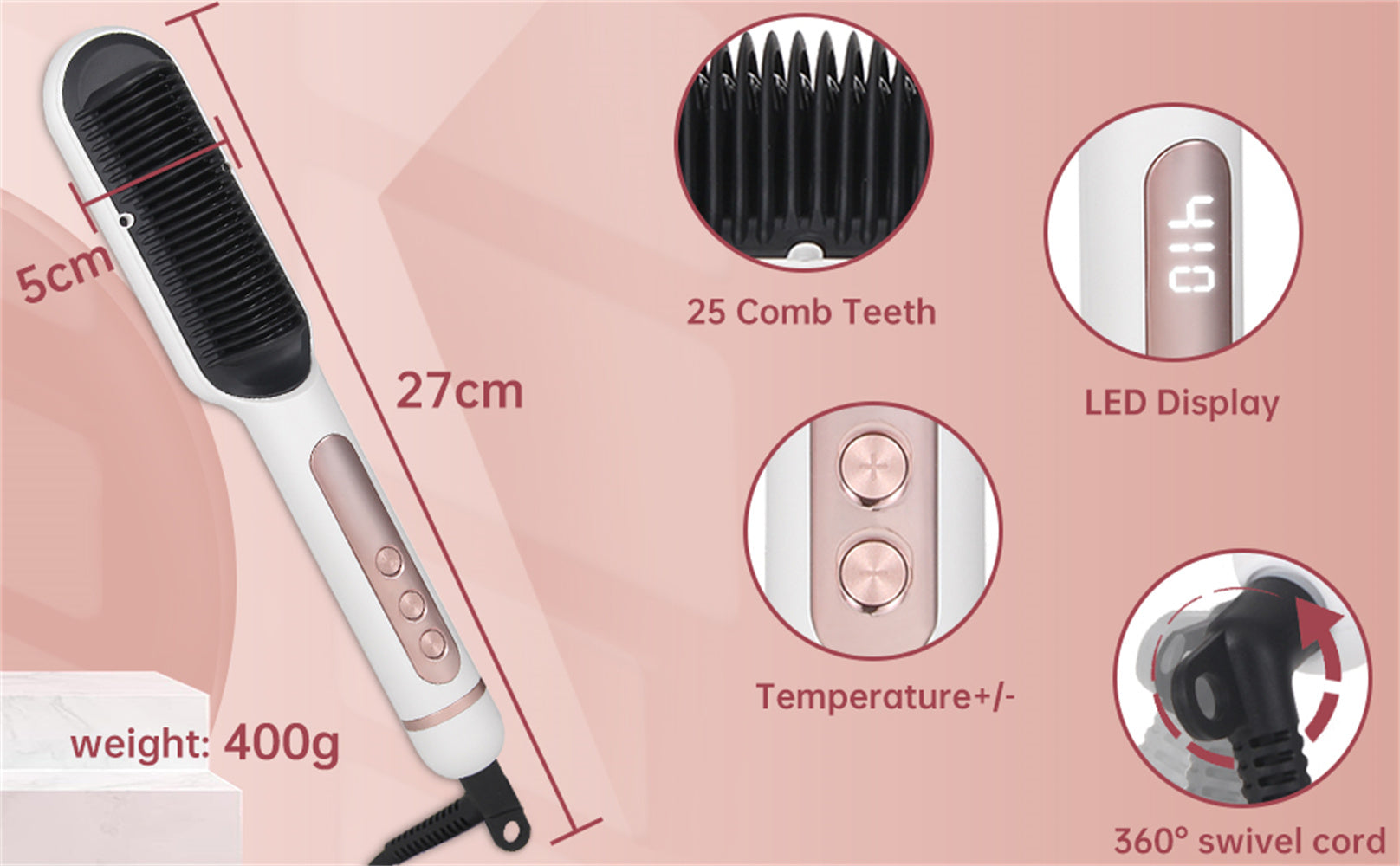Negative Ionic Hair Straightener Brush with 9 Temp Settings