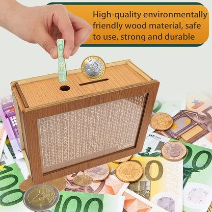 Large Capacity Wooden Piggy Bank Cash Box with Counter - Suitable for EURO_5