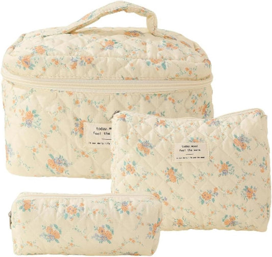 Cosmetic Bags for Women(3 pcs) Cute Floral Makeup Bag, Organizer Storage makeup bag, Travel Toiletry bags, Handbags Purses