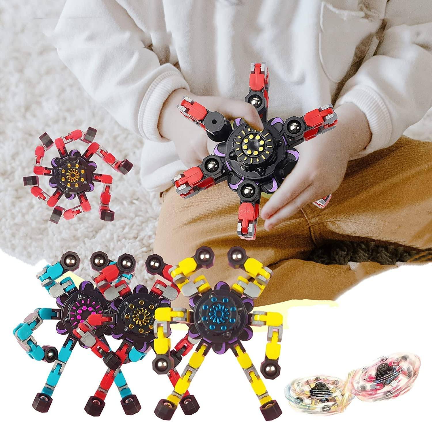 Deformable Fidget Robot, Deformable Fingertip Gyro, Kids DIY Deformable Robot Fingertip Spinner, Spinning Vent Chain Fidget Toys Creative Toys (8Pcs)