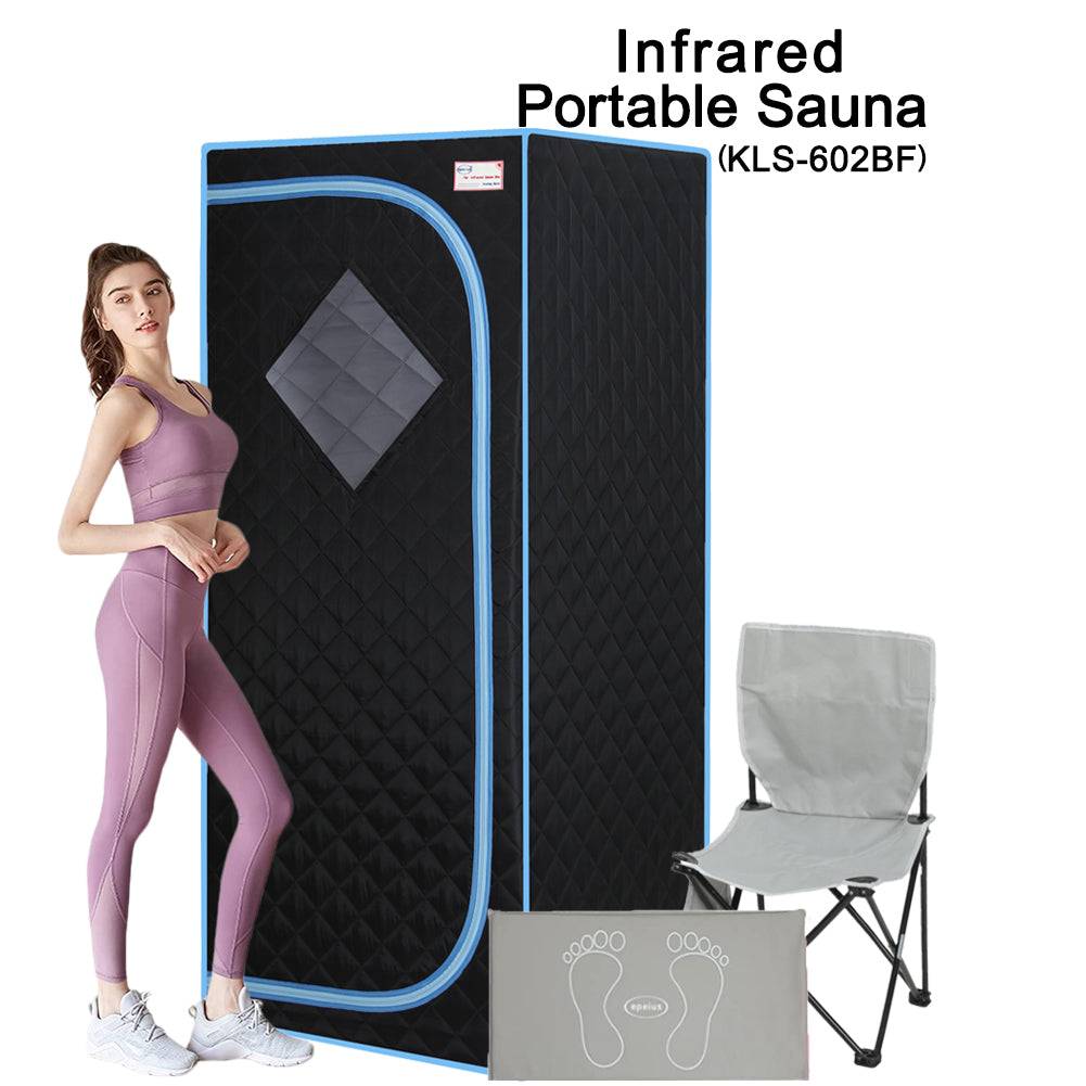 Portable Full Size Black Infrared Sauna tent–Personal Home Spa, with Infrared Panels, Heating Foot Pad,Controller, Foldable Chair