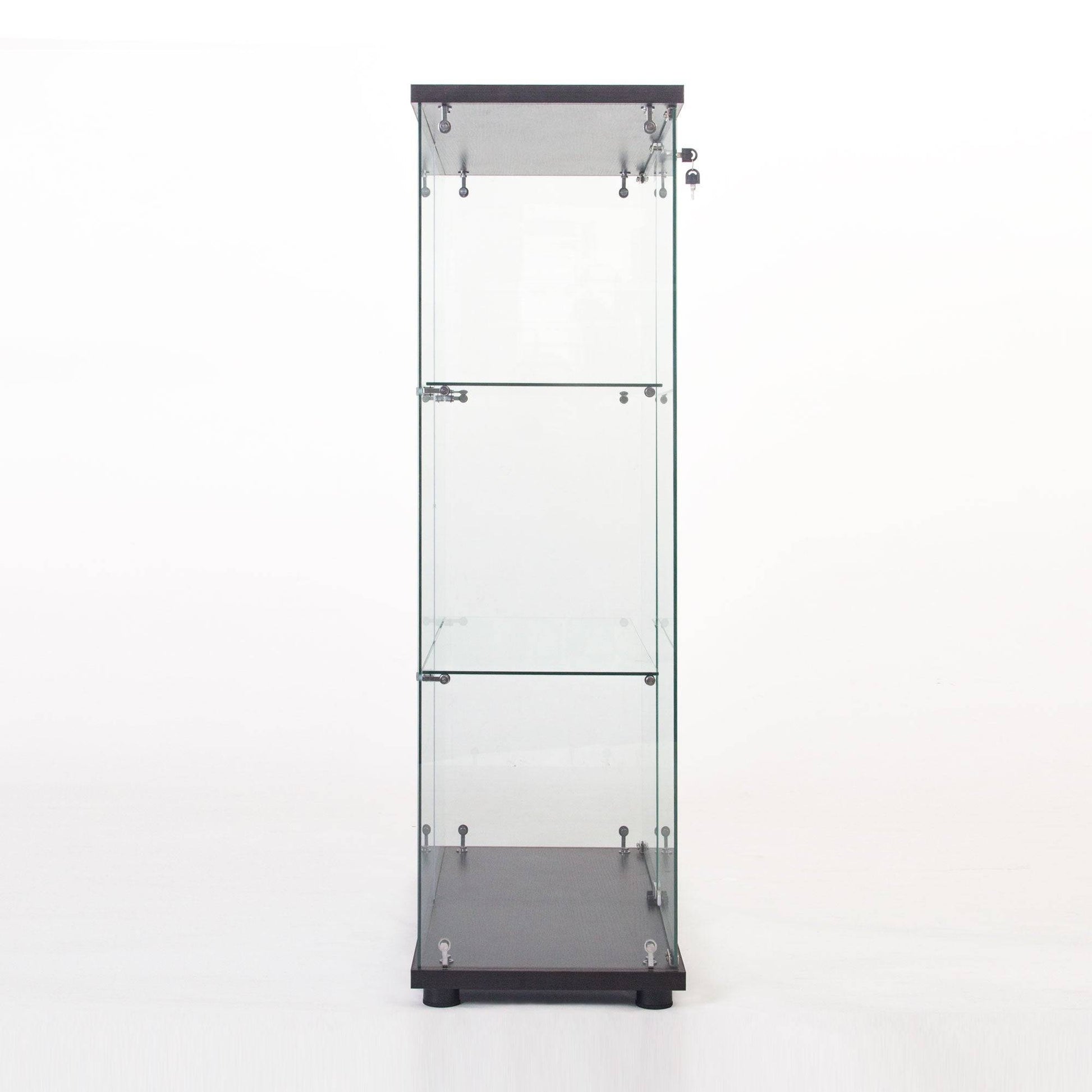 One Door Glass Cabinet Glass Display Cabinet with 3 Shelves, Black