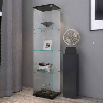 4 Shelves Glass Cabinet Glass Display Cabinet with One Door, Black