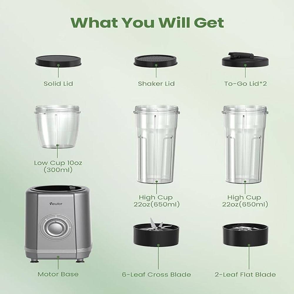 1200W Blender for Shakes and Smoothies, VEWIOR Personal Blender with 6 Blades, 22 oz * 2 BPA-Free To-go Cups, 3 Mode Controls for Kitchen