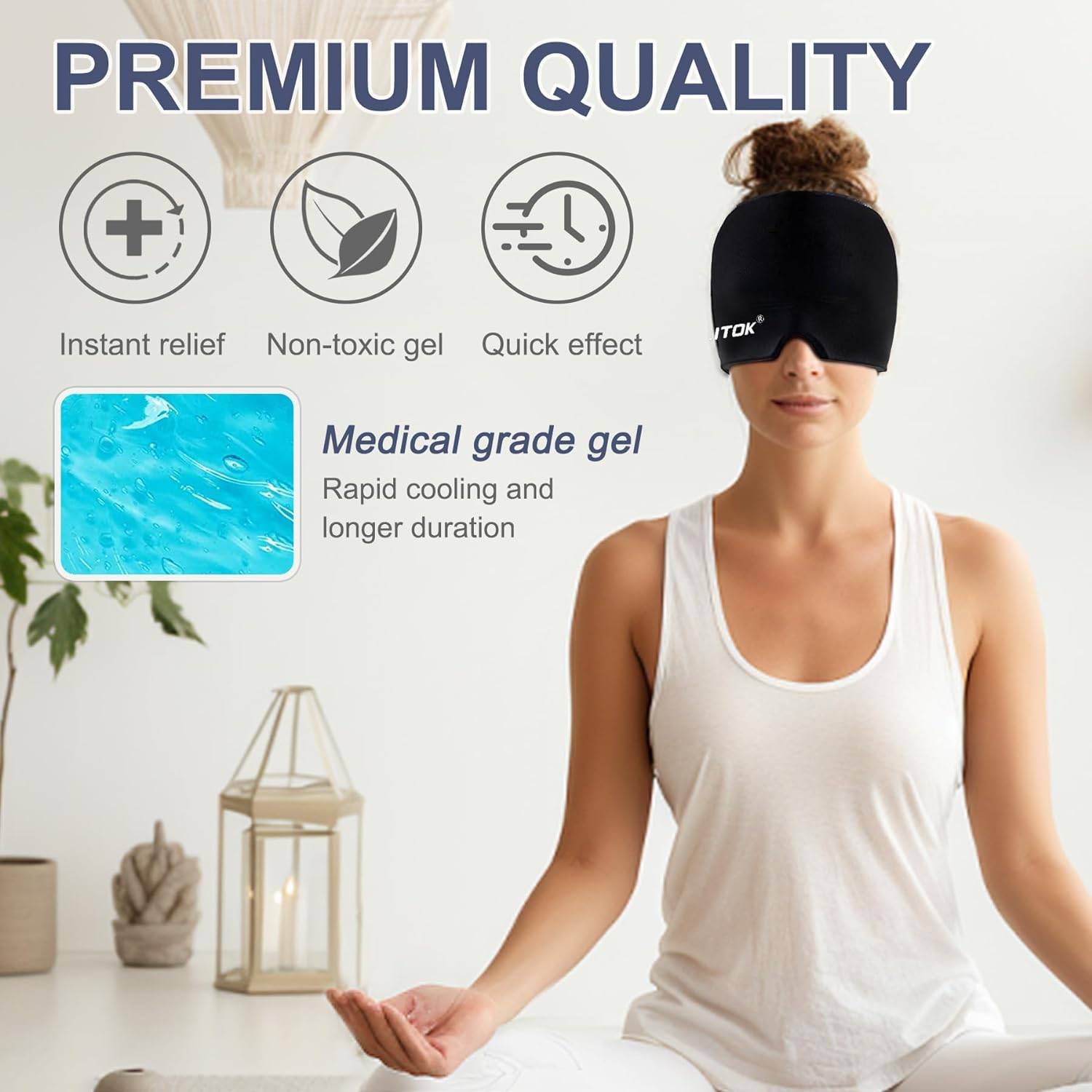 Migraine Headache Relief Cap, Gel lce Head Wrap for Tension and Stress Relief