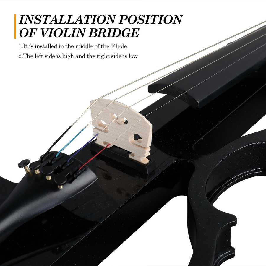 Installation position of a violin bridge with text instructions on a white background