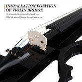 Installation position of a violin bridge with text instructions on a white background