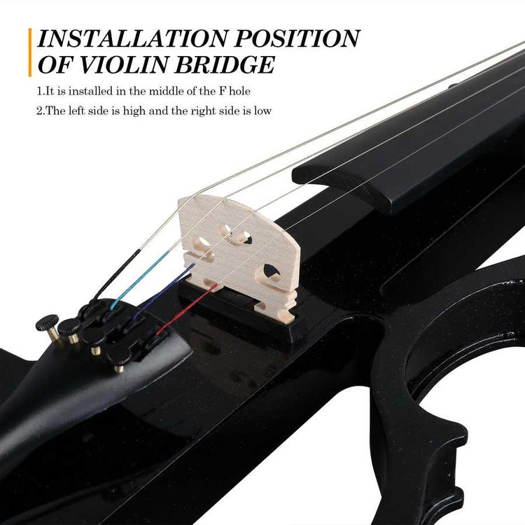 Installation position of a violin bridge with text instructions on a white background