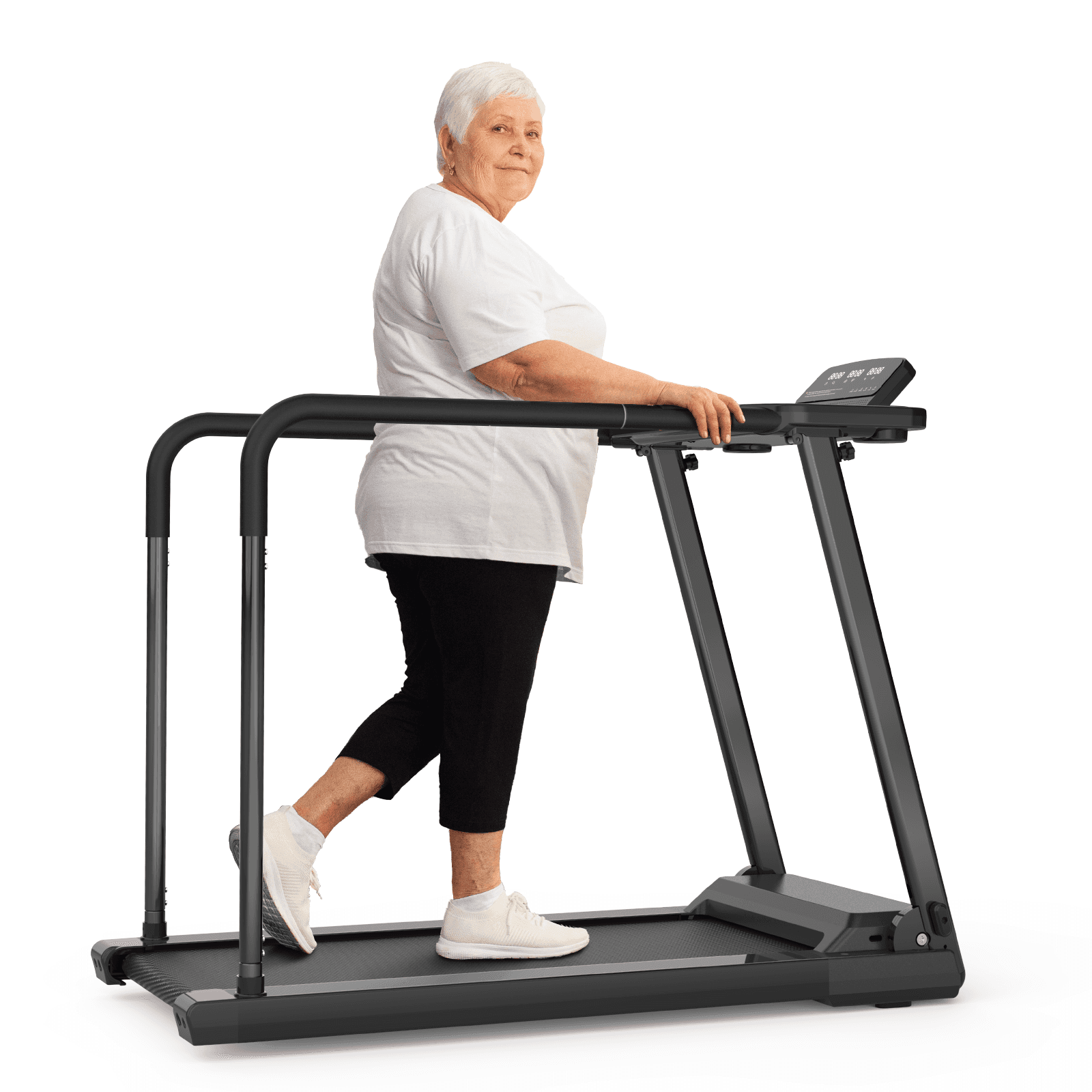 Walking Pad Treadmill for Seniors, Foldable Exercise Treadmill with Stable and Safe Structural Design, for Elderly, Long Handrail for Balance, 300 Lbs Capacity