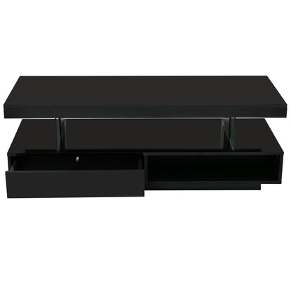 LED Coffee Table with Storage, Modern Center Table with 2 Drawers and Display Shelves, Accent Furniture with LED Lights for Living Room,Black