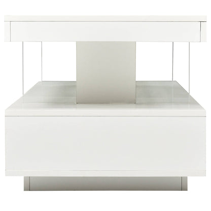LED Coffee Table with Storage, Modern Center Table with 2 Drawers and Display Shelves, Accent Furniture with LED Lights for Living Room,White