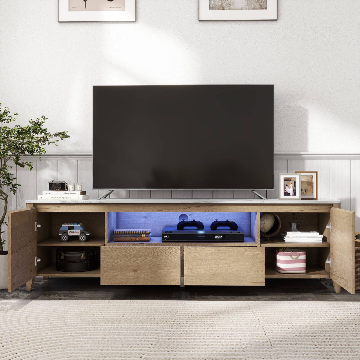 70 Inches Modern TV stand with LED Lights Entertainment Center TV cabinet with Storage for Up to 75 inches for Gaming Living Room Bedroom
