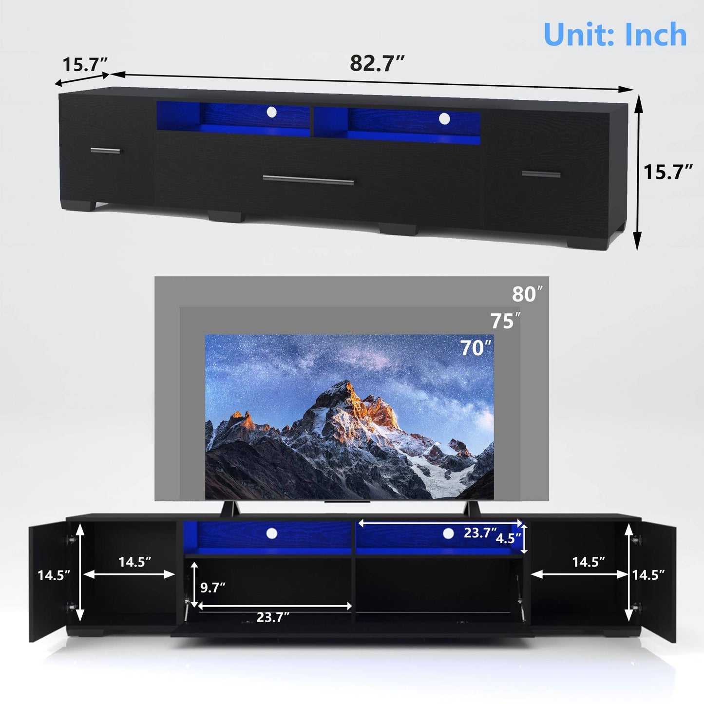 [Video] TV Console with Storage Cabinets, Remote, APP Control Long LED TV Stand, Full RGB Color Selection, 31 Modes Changing Lights Modern