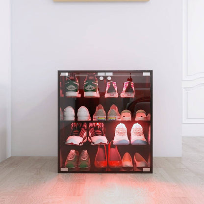 4 Layers Black Shoe Cabinet with Glass Door and Glass Layer
