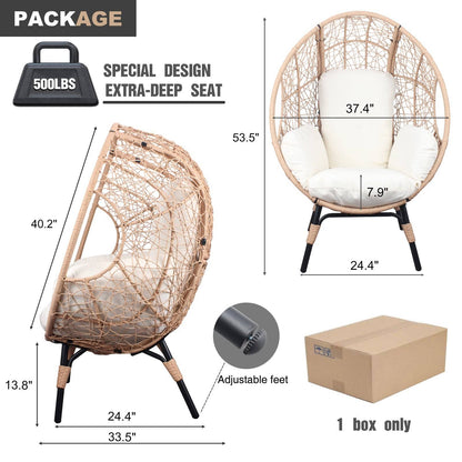 Patio PE Wicker Egg Chair Model 3 with Natural Color Rattan Beige Cushion