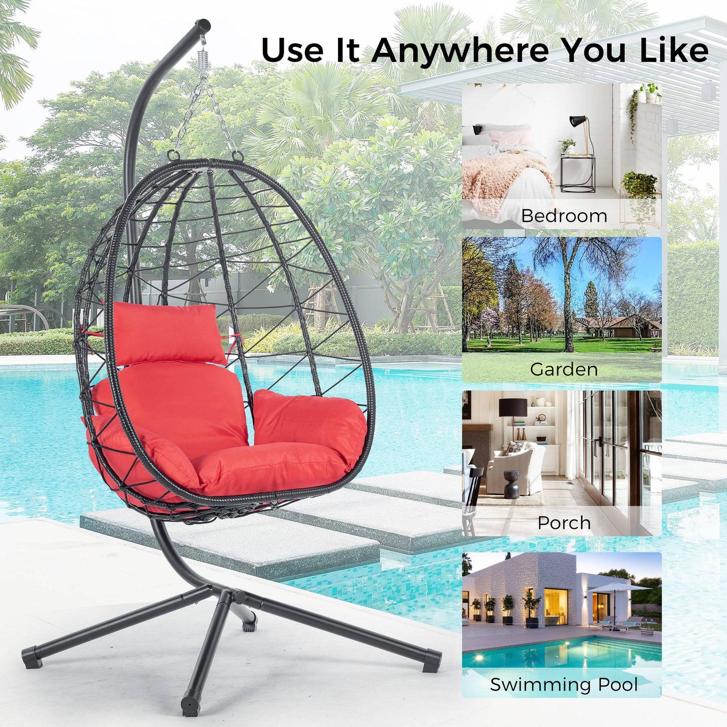 Stand Indoor Outdoor Swing Chair Patio Wicker Hanging Egg Chair Hanging Basket Chair Hammock Chair with Stand for Bedroom Living Room Balcony