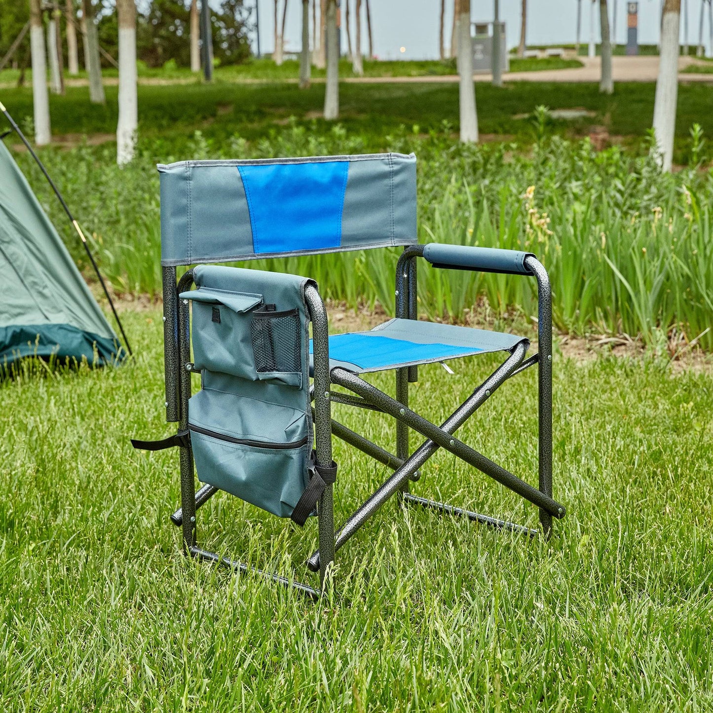 1-piece Padded Folding Outdoor Chair with Storage Pockets,Lightweight Oversized Directors Chair for indoor, Outdoor Camping, Picnics