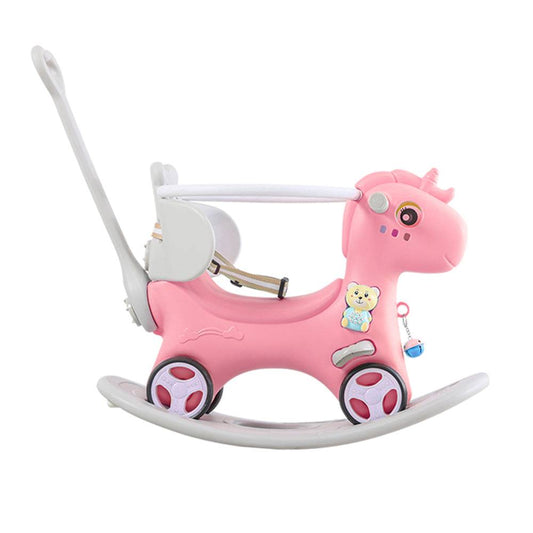 Rocking Horse for Toddlers , Balance Bike Ride On Toys with Push Handle, Backrest and Balance Board for Baby Girl and Boy, Kids Riding Birthday