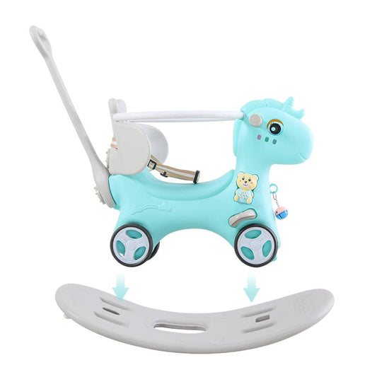 Rocking Horse for Toddlers, Balance Bike Ride On Toys with Push Handle, Backrest and Balance Board for Baby Girl and Boy, Kids Riding Birthday