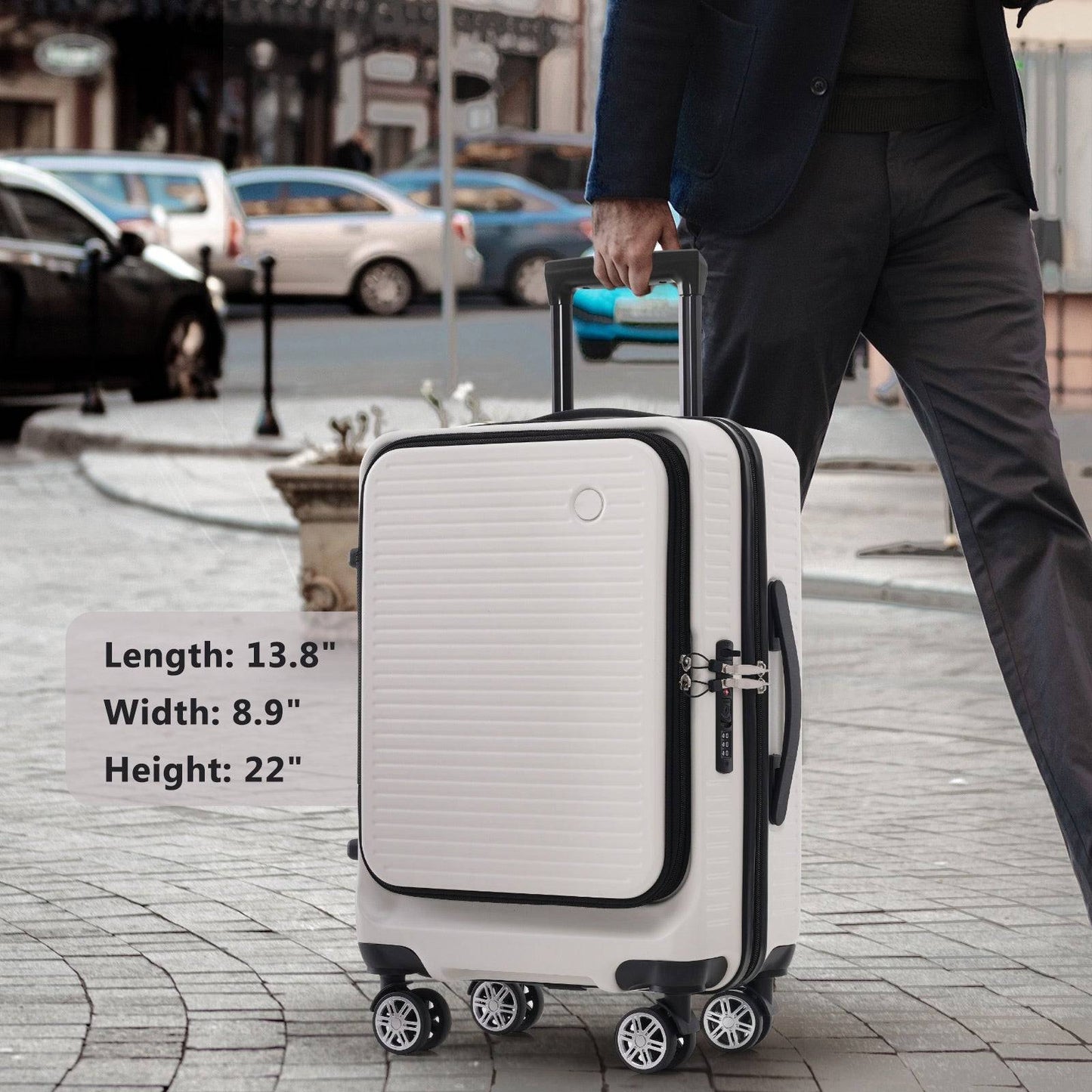 Carry-on Luggage 20 Inch Front Open Luggage Lightweight Suitcase with Front Pocket and USB Port, 1 Portable Carrying Case