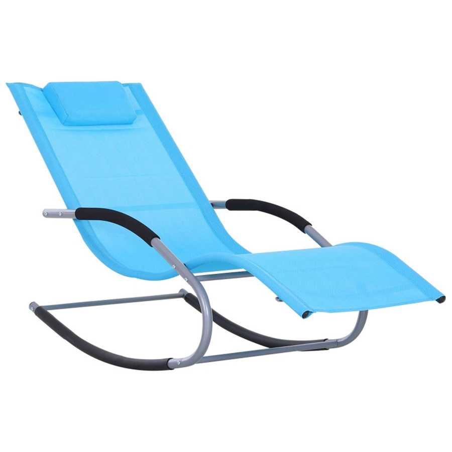Blue outdoor lounge chair with curved base