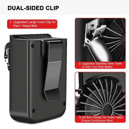 8000mAh Waist Clip Fan & Neck Fan 2 in 1, Portable Rechargeable Clip on Fan with 3 Speeds, Battery Operated Powerful Cooling Shirt Fan & Belt Fan