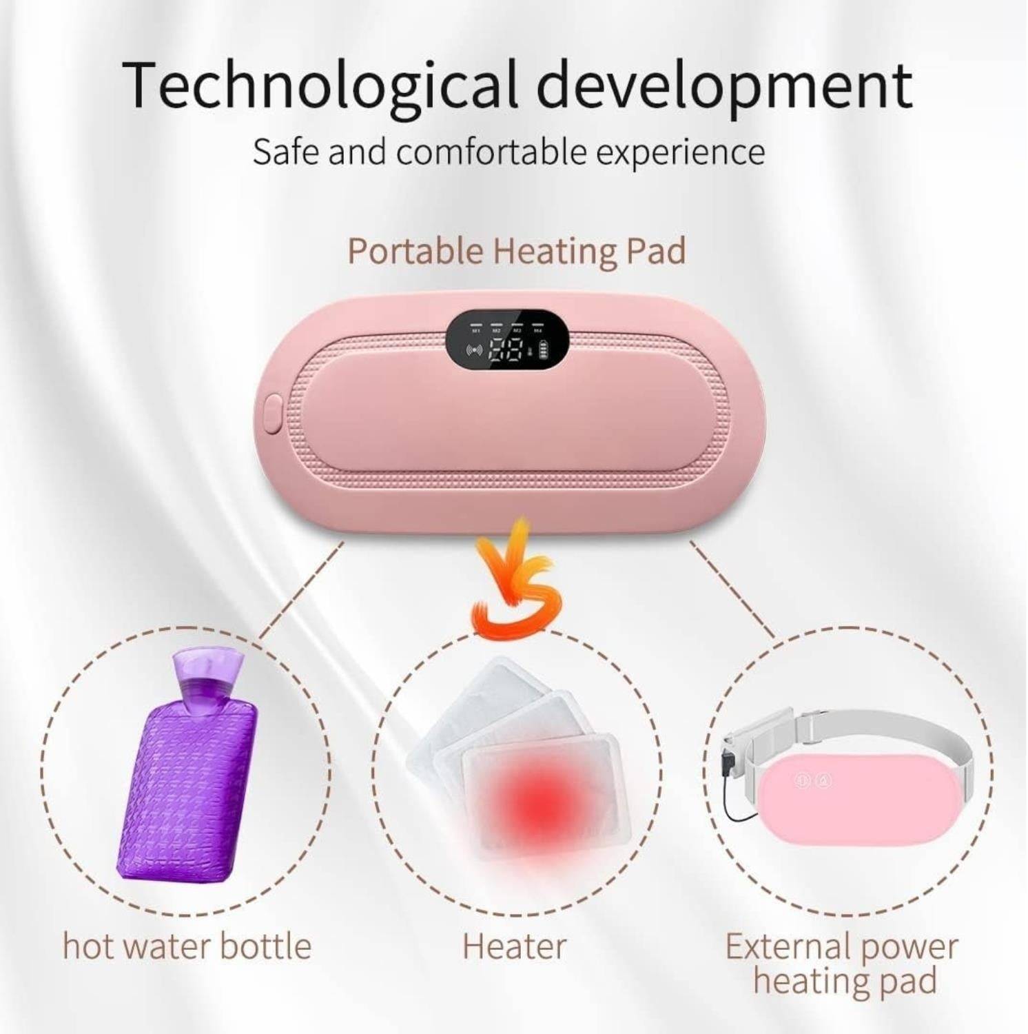 Portable Cordless Heating Pad for Menstrual Cramps Relief, Heating Pad for Stomach, 3-speed Temperature Adjustment and 4-speed Massage Modes