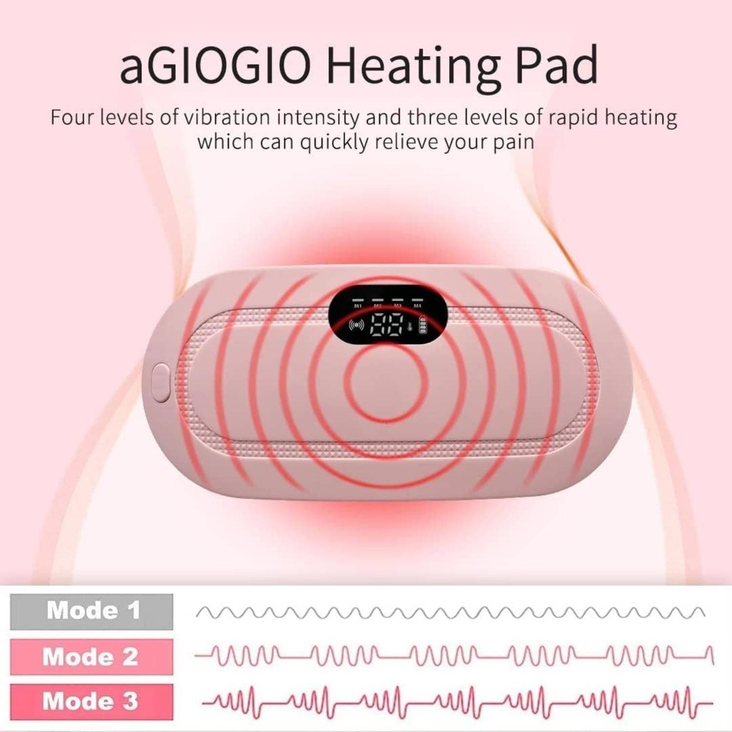 Portable Cordless Heating Pad for Menstrual Cramps Relief, Heating Pad for Stomach, 3-speed Temperature Adjustment and 4-speed Massage Modes
