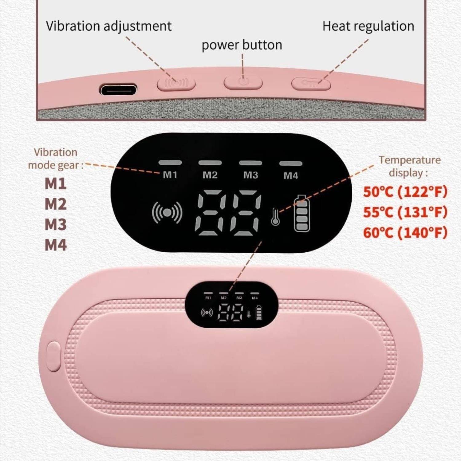 Portable Cordless Heating Pad for Menstrual Cramps Relief, Heating Pad for Stomach, 3-speed Temperature Adjustment and 4-speed Massage Modes