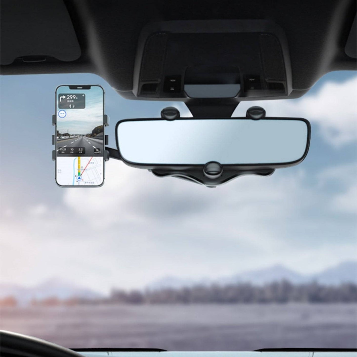 Phone Mount for Car, 360°Rotatable and Retractable Car Phone Holder Car Rearview Mirror Bracket, Phone Mount for Rearview Mirror with One Hand
