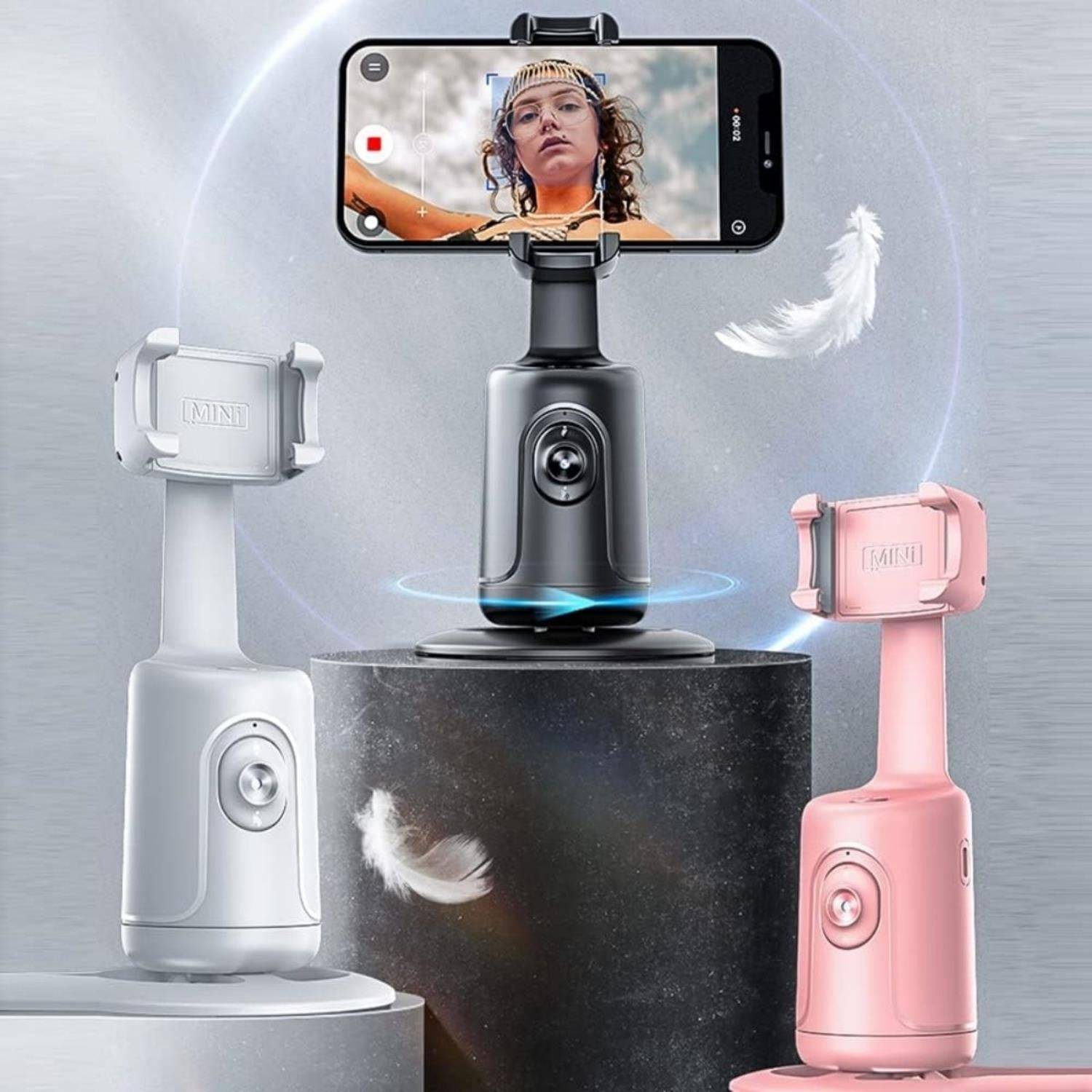 Automatic facial tracking tripod -360 ° rotation automatic tracking phone holder, no application, phone camera holder with remote control in white