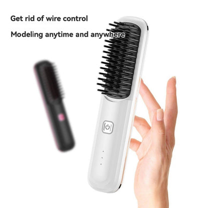 Wireless Hair Straightener Comb: Ultra.Soft Hair Brush, Portable Cordless Design, USB charging, Hidden Heating, Scalp Massage, LED Display, 30 min