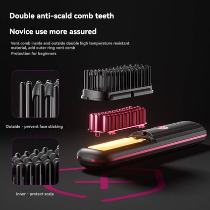 Wireless Hair Straightener Comb: Ultra.Soft Hair Brush, Portable Cordless Design, USB charging, Hidden Heating, Scalp Massage, LED Display, 30 min