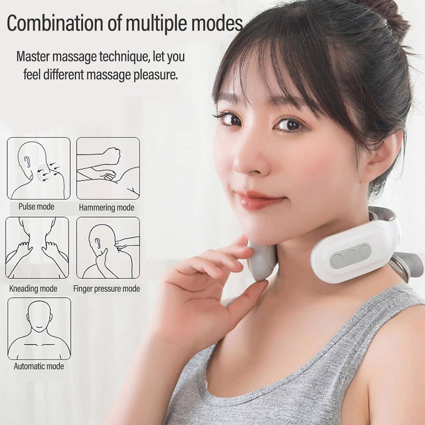 Neck Massager with Heat Neck Relax Neck Pain Relief Deep Tissue Device Neck Massager Muscle Relaxation 4 Head Cordless Massager for Women Men
