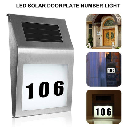 Solar Power LED Light Sign House Street Door Address Plaque Number Plate Lamp