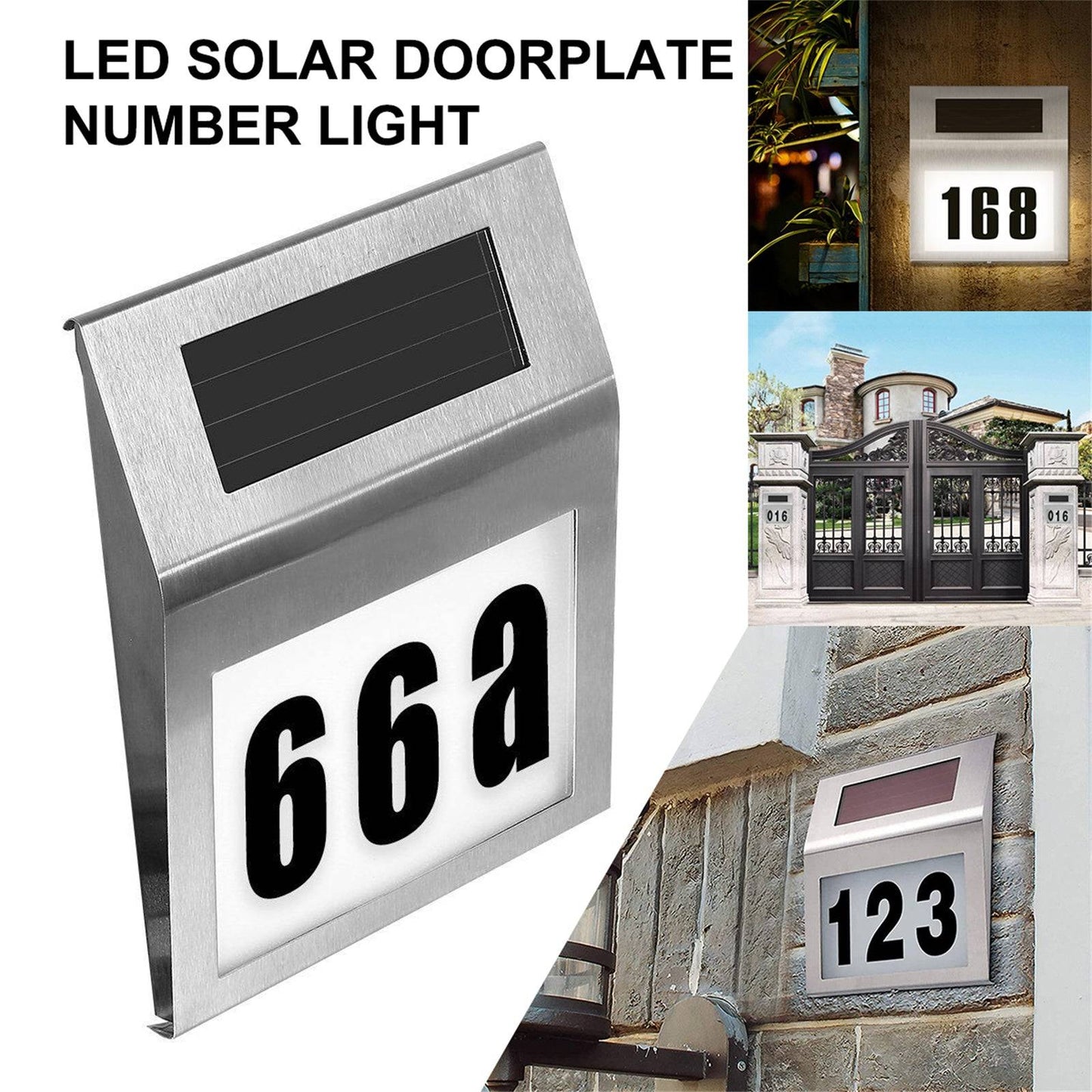 Solar Power LED Light Sign House Street Door Address Plaque Number Plate Lamp