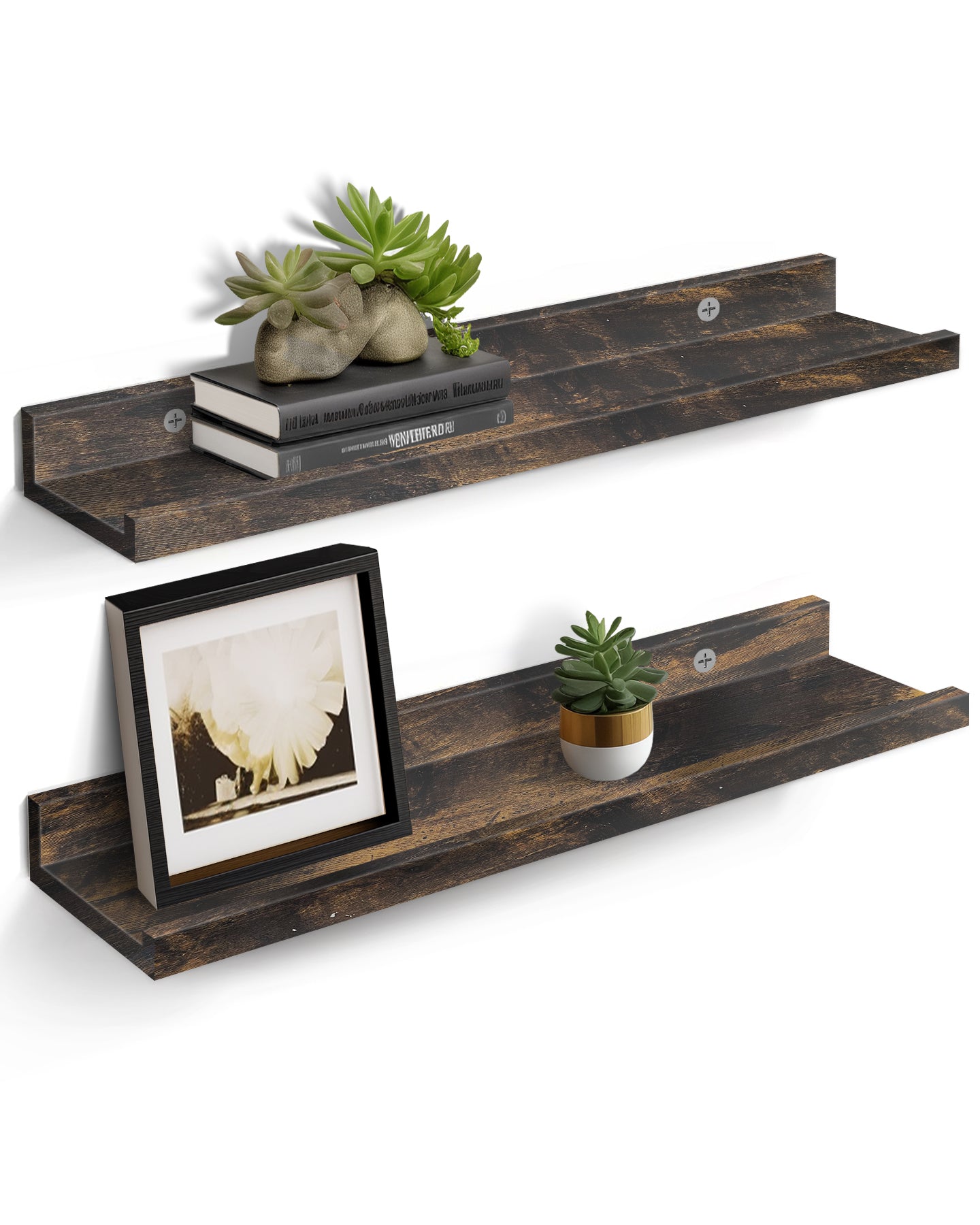 24” Floating Shelves for Wall Décor Storage, Set of 2, Wood for Bedroom, Living Room, Bathroom, Kitchen, Picture Ledge and Farmhouse MLNshops]