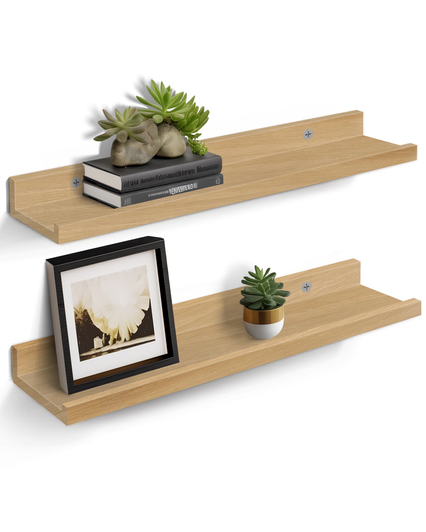 24” Floating Shelves for Wall Décor Storage, Set of 2, Wood for Bedroom, Living Room, Bathroom, Kitchen, Picture Ledge and Farmhouse MLNshops]