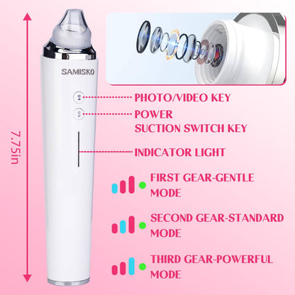 Vacuum Blackhead Remover with 6 Suction Heads, WIFI Visible Facial Pore Cleanser with HD Camera  USB Rechargeable Electric Blackhead Suction Tool