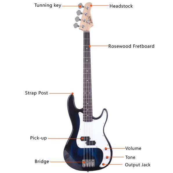 GP Guitar Bass Stereo Bag Strap Pick Cable Wrench Tool Blue