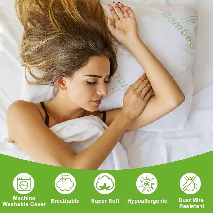 Woman sleeping on bamboo memory foam pillow
