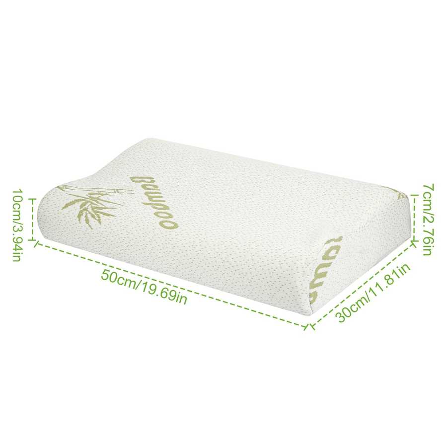 Cushion with bamboo text and dimensions on a white background