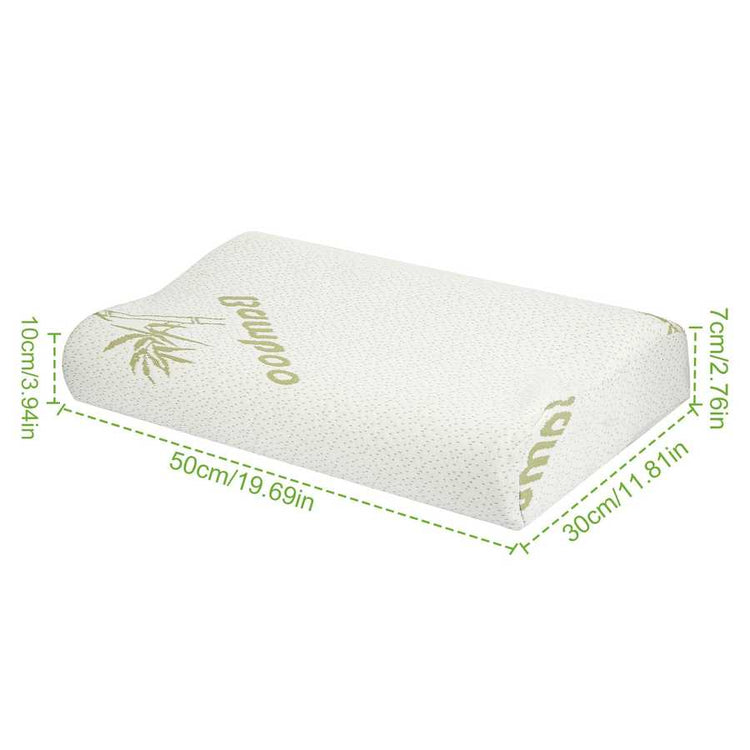Cushion with bamboo text and dimensions on a white background